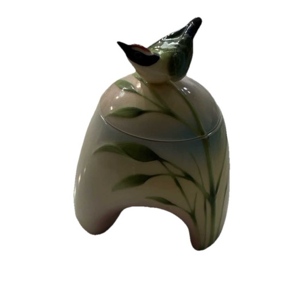 Vintage Franz creamer Ceramic Bird Decor with Green and Cream Design